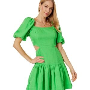 Sale! NWT Lilly Pulizter Kylabbe green linen mini cutout dress, sz 6. Orig $248.